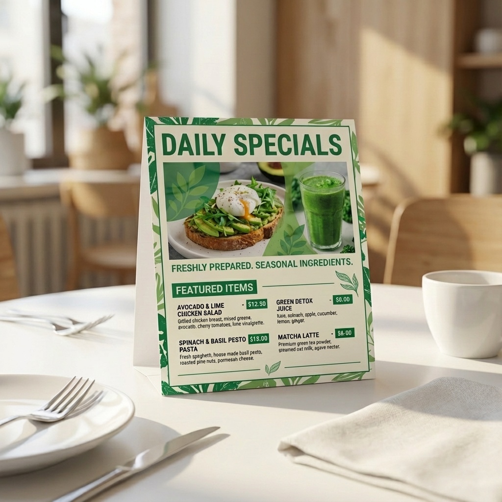 5x5.5 Table Tent — Daily Specials restaurant scene